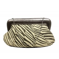 Evening Bag - 12 PCS - Pleated Zebra Print w/ Leather Like Frame - Gray - BG-92089GY